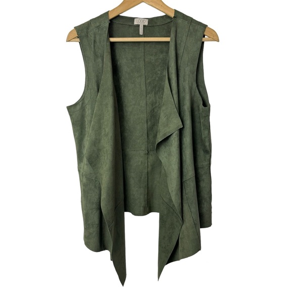 LOGO by Lori Goldstein Tops - LOGO Lori Goldstein Faux Suede Green Open Front Draped Vest Size Large